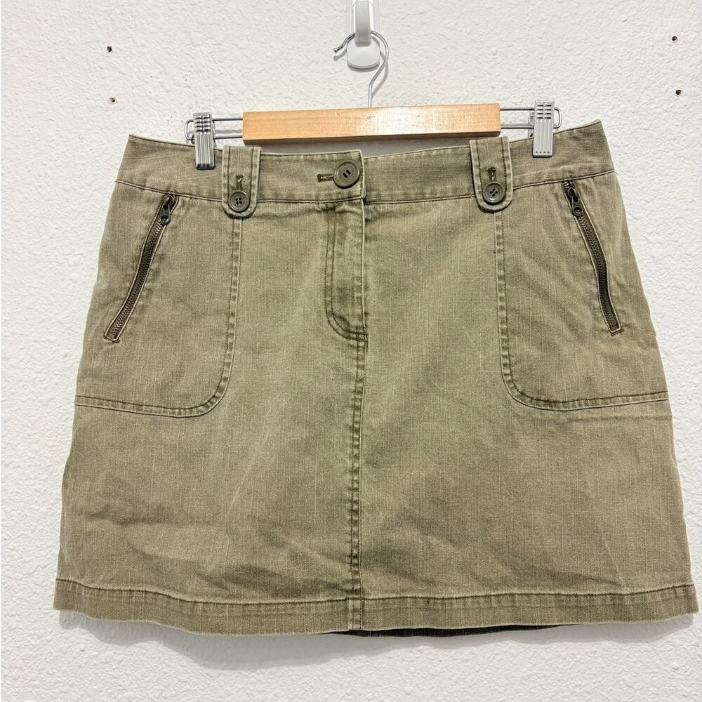 Vintage Y2K Mini Skirt Green Denim Button Accents Grunge Army Skater